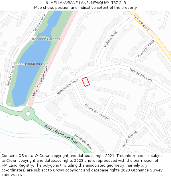 9, MELLANVRANE LANE, NEWQUAY, TR7 2LB: Location map and indicative extent of plot