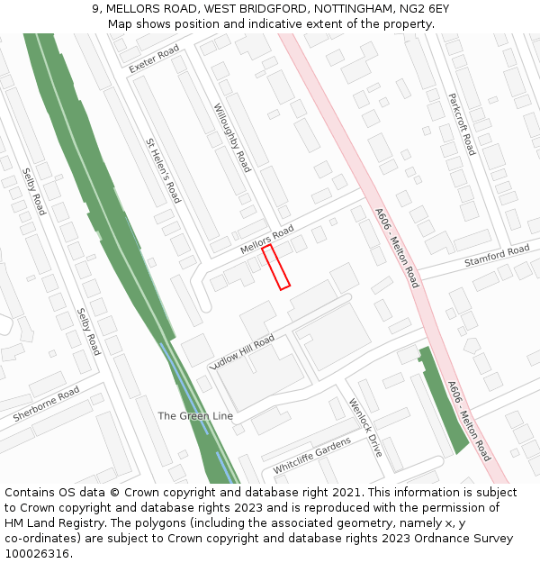 9, MELLORS ROAD, WEST BRIDGFORD, NOTTINGHAM, NG2 6EY: Location map and indicative extent of plot