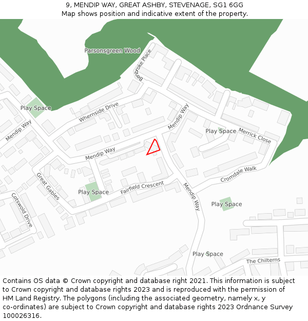 9, MENDIP WAY, GREAT ASHBY, STEVENAGE, SG1 6GG: Location map and indicative extent of plot