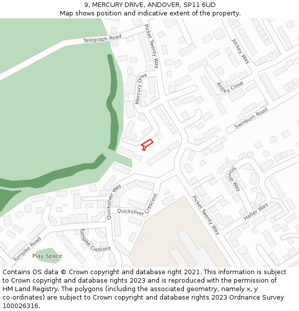 9, MERCURY DRIVE, ANDOVER, SP11 6UD: Location map and indicative extent of plot