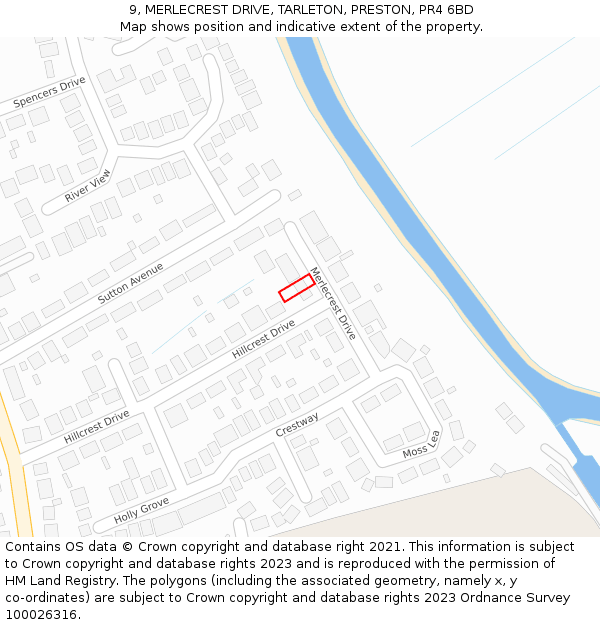 9, MERLECREST DRIVE, TARLETON, PRESTON, PR4 6BD: Location map and indicative extent of plot