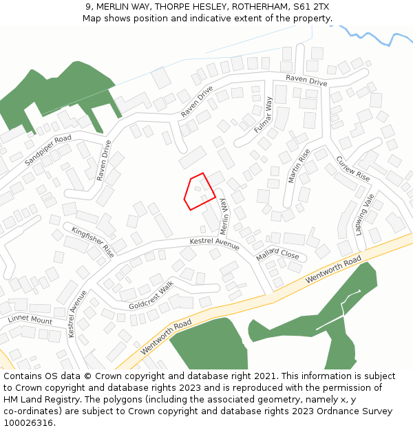 9, MERLIN WAY, THORPE HESLEY, ROTHERHAM, S61 2TX: Location map and indicative extent of plot