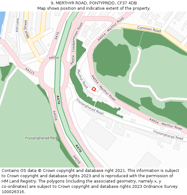 9, MERTHYR ROAD, PONTYPRIDD, CF37 4DB: Location map and indicative extent of plot