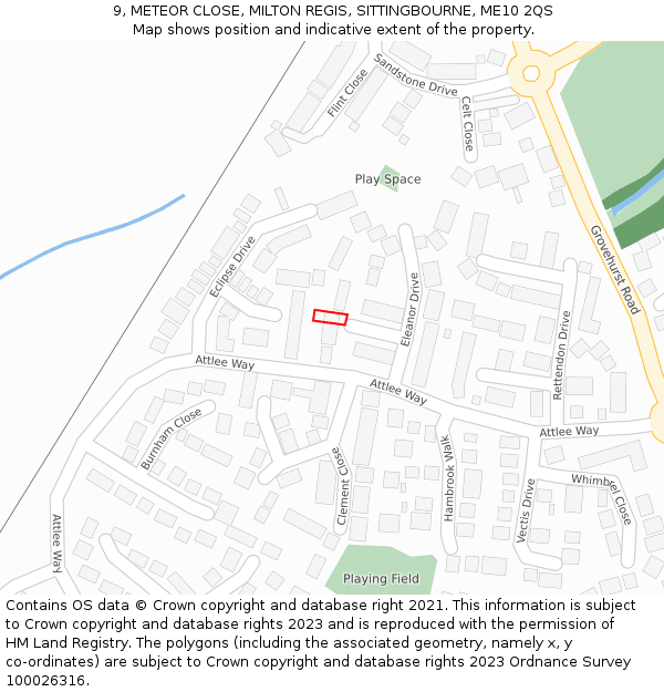 9, METEOR CLOSE, MILTON REGIS, SITTINGBOURNE, ME10 2QS: Location map and indicative extent of plot