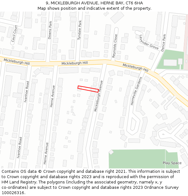 9, MICKLEBURGH AVENUE, HERNE BAY, CT6 6HA: Location map and indicative extent of plot