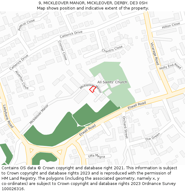 9, MICKLEOVER MANOR, MICKLEOVER, DERBY, DE3 0SH: Location map and indicative extent of plot