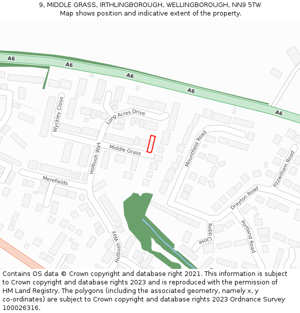 9, MIDDLE GRASS, IRTHLINGBOROUGH, WELLINGBOROUGH, NN9 5TW: Location map and indicative extent of plot