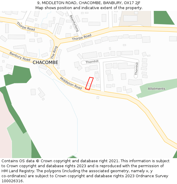 9, MIDDLETON ROAD, CHACOMBE, BANBURY, OX17 2JF: Location map and indicative extent of plot