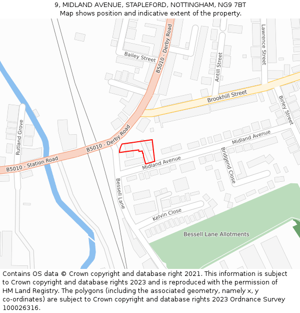 9, MIDLAND AVENUE, STAPLEFORD, NOTTINGHAM, NG9 7BT: Location map and indicative extent of plot