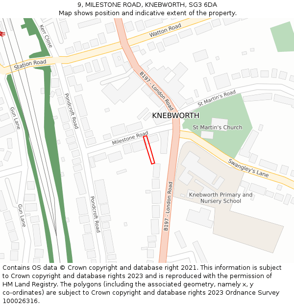 9, MILESTONE ROAD, KNEBWORTH, SG3 6DA: Location map and indicative extent of plot