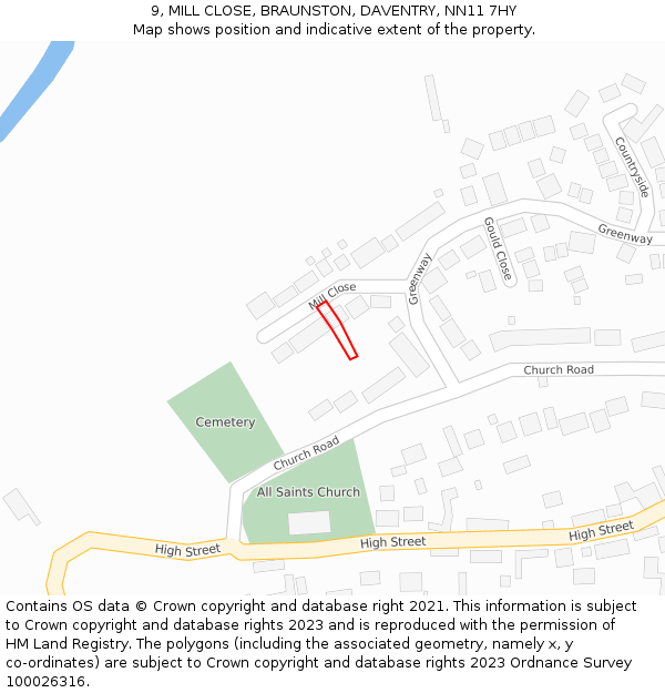 9, MILL CLOSE, BRAUNSTON, DAVENTRY, NN11 7HY: Location map and indicative extent of plot