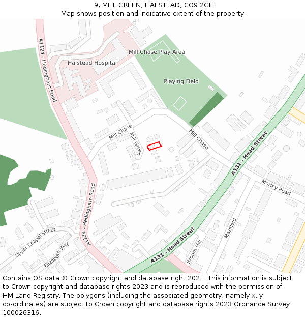 9, MILL GREEN, HALSTEAD, CO9 2GF: Location map and indicative extent of plot