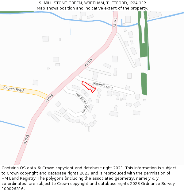 9, MILL STONE GREEN, WRETHAM, THETFORD, IP24 1FP: Location map and indicative extent of plot