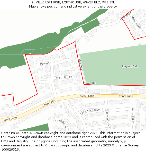 9, MILLCROFT RISE, LOFTHOUSE, WAKEFIELD, WF3 3TL: Location map and indicative extent of plot