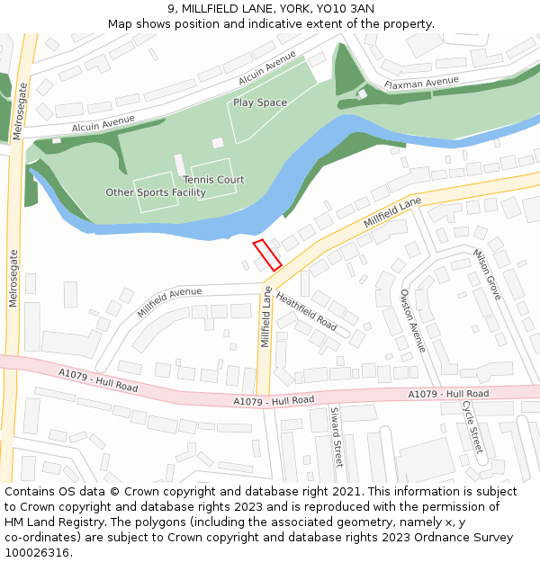 9, MILLFIELD LANE, YORK, YO10 3AN: Location map and indicative extent of plot