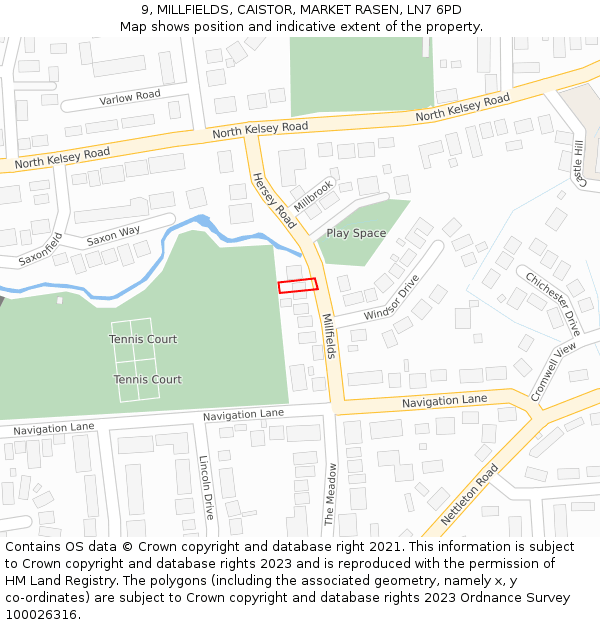 9, MILLFIELDS, CAISTOR, MARKET RASEN, LN7 6PD: Location map and indicative extent of plot