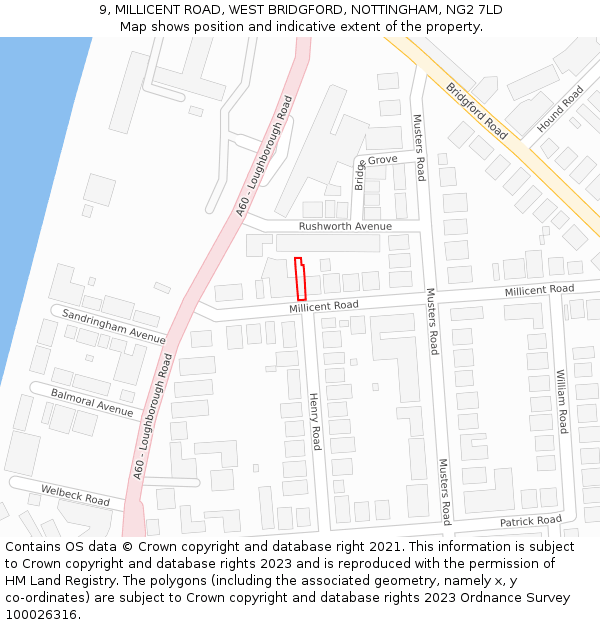 9, MILLICENT ROAD, WEST BRIDGFORD, NOTTINGHAM, NG2 7LD: Location map and indicative extent of plot