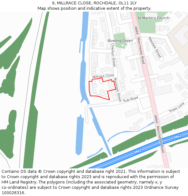 9, MILLRACE CLOSE, ROCHDALE, OL11 2LY: Location map and indicative extent of plot