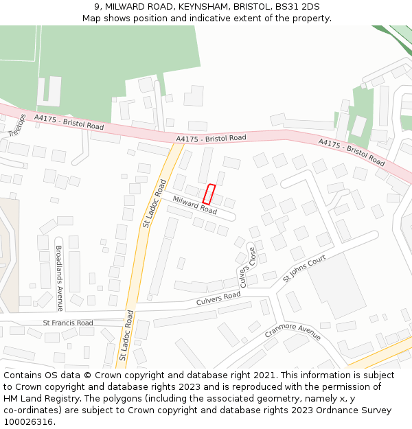 9, MILWARD ROAD, KEYNSHAM, BRISTOL, BS31 2DS: Location map and indicative extent of plot