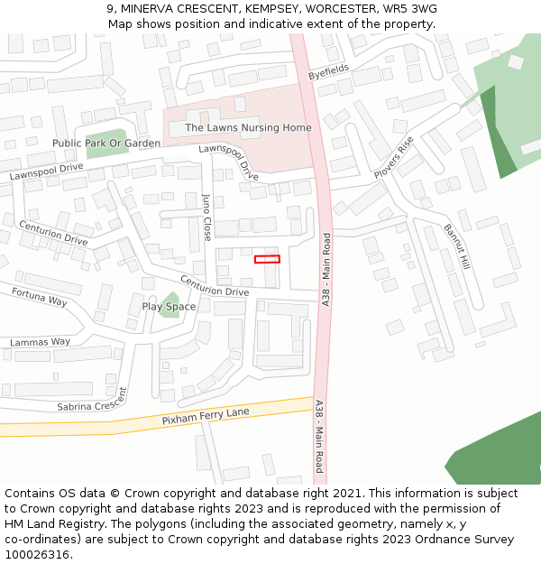 9, MINERVA CRESCENT, KEMPSEY, WORCESTER, WR5 3WG: Location map and indicative extent of plot