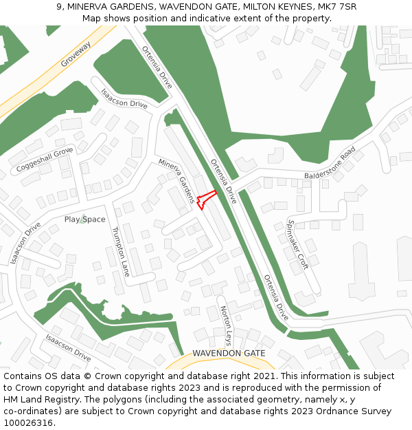 9, MINERVA GARDENS, WAVENDON GATE, MILTON KEYNES, MK7 7SR: Location map and indicative extent of plot