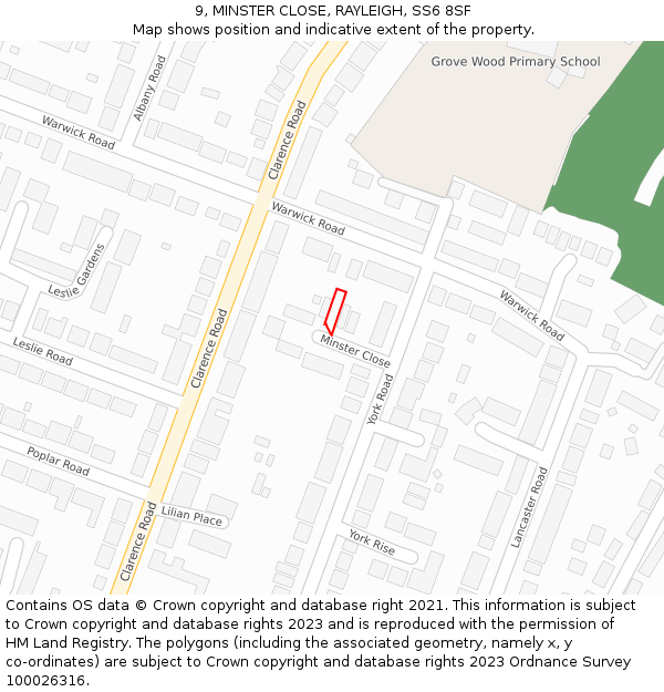 9, MINSTER CLOSE, RAYLEIGH, SS6 8SF: Location map and indicative extent of plot