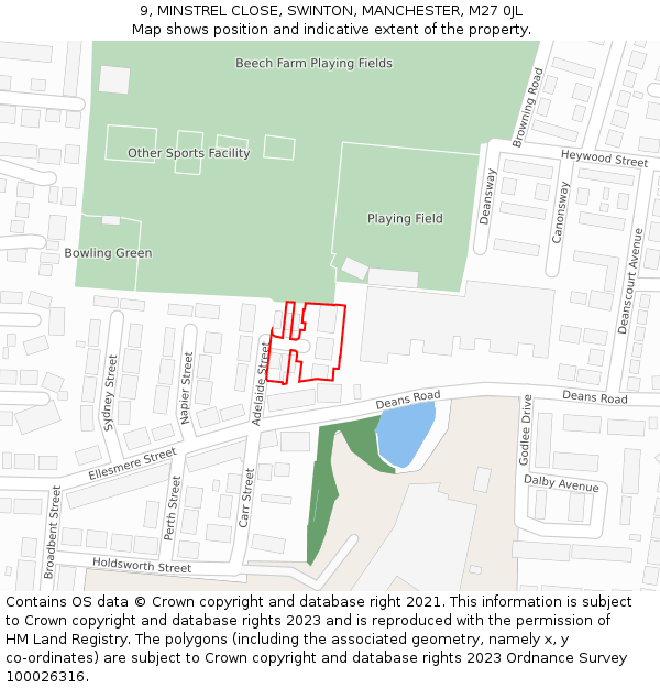 9, MINSTREL CLOSE, SWINTON, MANCHESTER, M27 0JL: Location map and indicative extent of plot