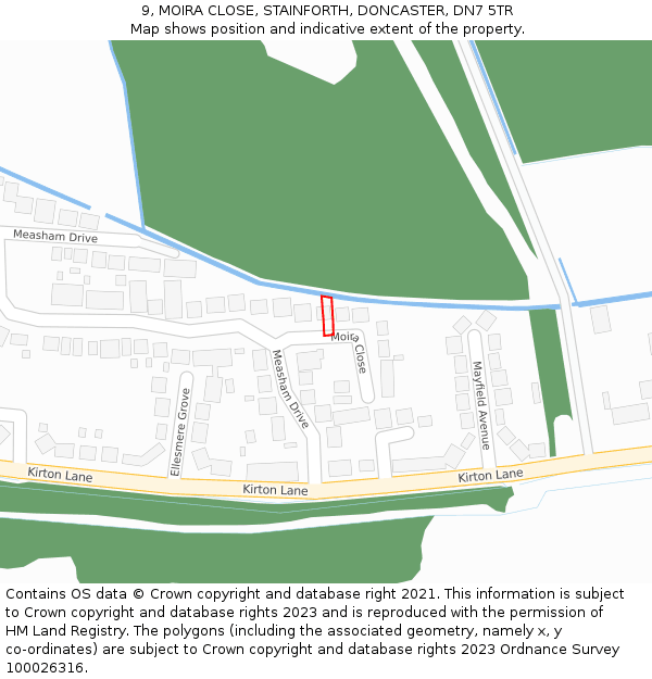 9, MOIRA CLOSE, STAINFORTH, DONCASTER, DN7 5TR: Location map and indicative extent of plot