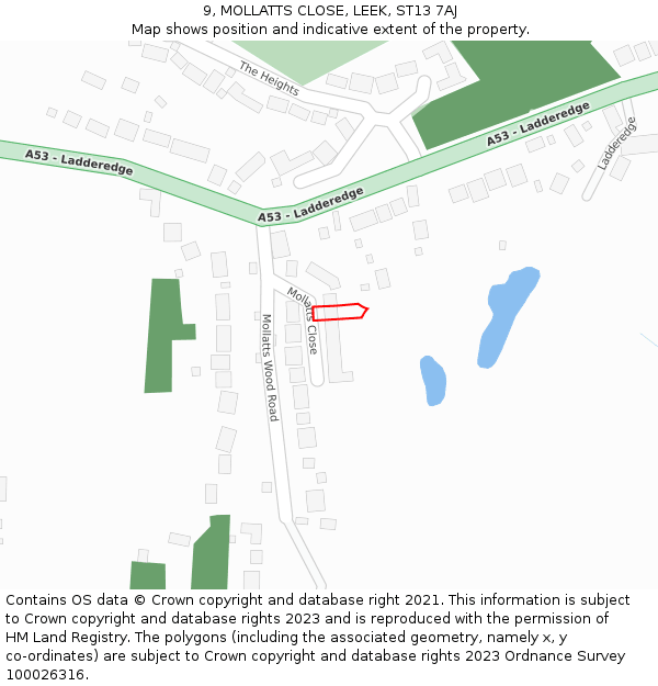 9, MOLLATTS CLOSE, LEEK, ST13 7AJ: Location map and indicative extent of plot