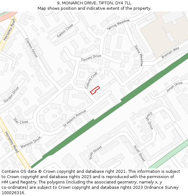 9, MONARCH DRIVE, TIPTON, DY4 7LL: Location map and indicative extent of plot