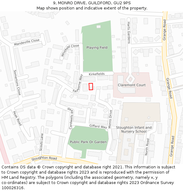 9, MONRO DRIVE, GUILDFORD, GU2 9PS: Location map and indicative extent of plot