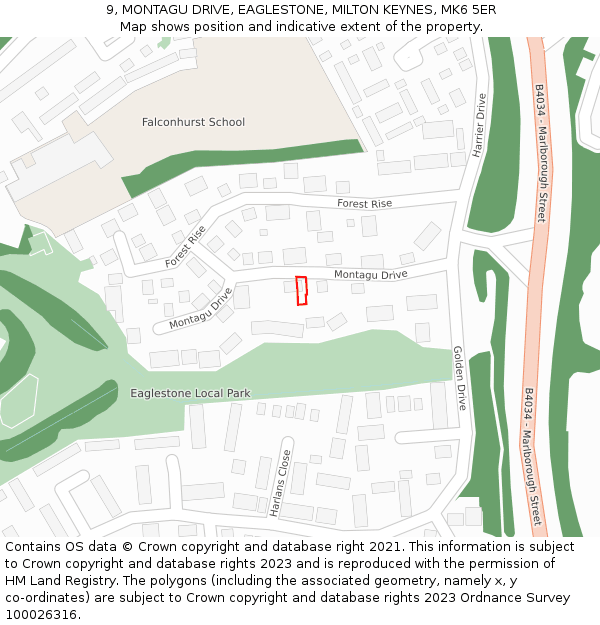 9, MONTAGU DRIVE, EAGLESTONE, MILTON KEYNES, MK6 5ER: Location map and indicative extent of plot