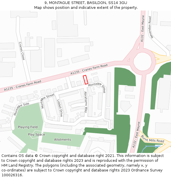 9, MONTAGUE STREET, BASILDON, SS14 3GU: Location map and indicative extent of plot