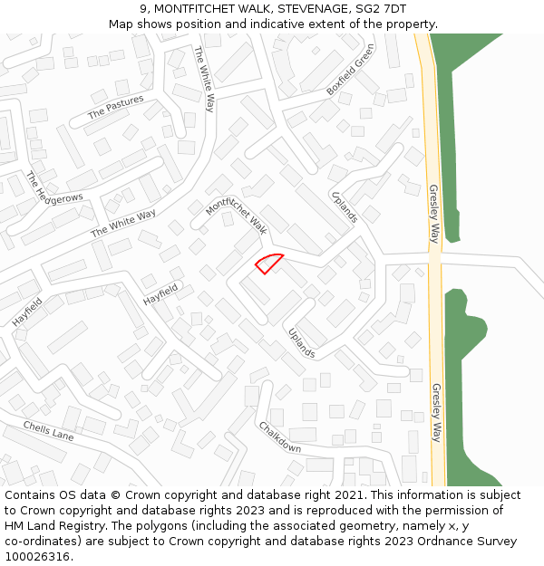 9, MONTFITCHET WALK, STEVENAGE, SG2 7DT: Location map and indicative extent of plot