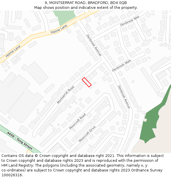 9, MONTSERRAT ROAD, BRADFORD, BD4 0QB: Location map and indicative extent of plot