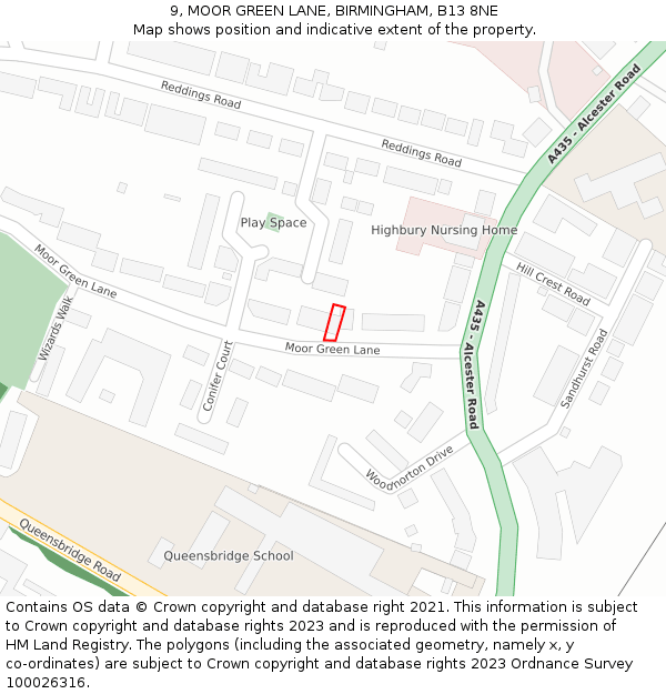 9, MOOR GREEN LANE, BIRMINGHAM, B13 8NE: Location map and indicative extent of plot