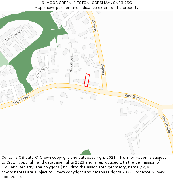 9, MOOR GREEN, NESTON, CORSHAM, SN13 9SG: Location map and indicative extent of plot