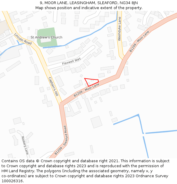 9, MOOR LANE, LEASINGHAM, SLEAFORD, NG34 8JN: Location map and indicative extent of plot