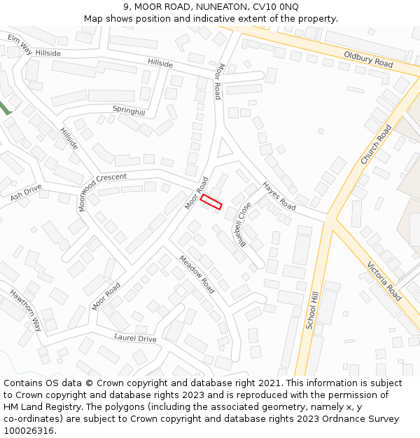 9, MOOR ROAD, NUNEATON, CV10 0NQ: Location map and indicative extent of plot