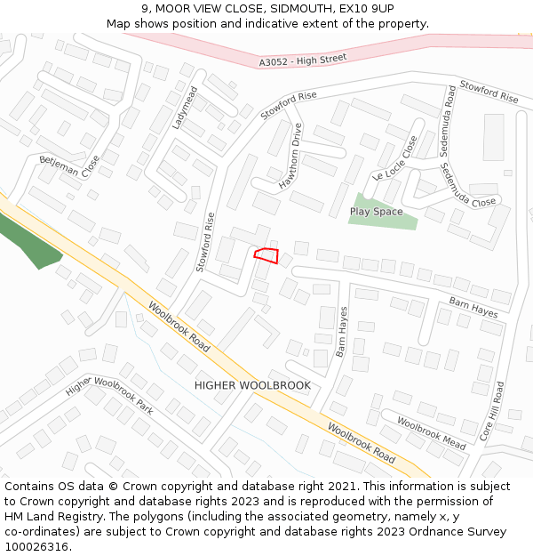 9, MOOR VIEW CLOSE, SIDMOUTH, EX10 9UP: Location map and indicative extent of plot