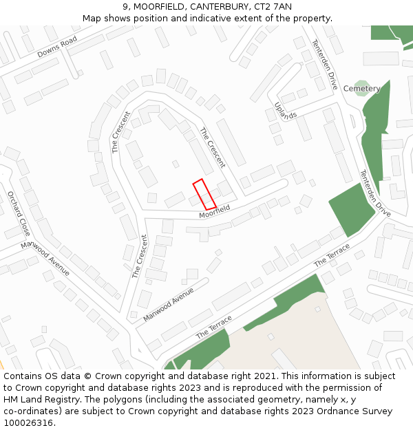 9, MOORFIELD, CANTERBURY, CT2 7AN: Location map and indicative extent of plot