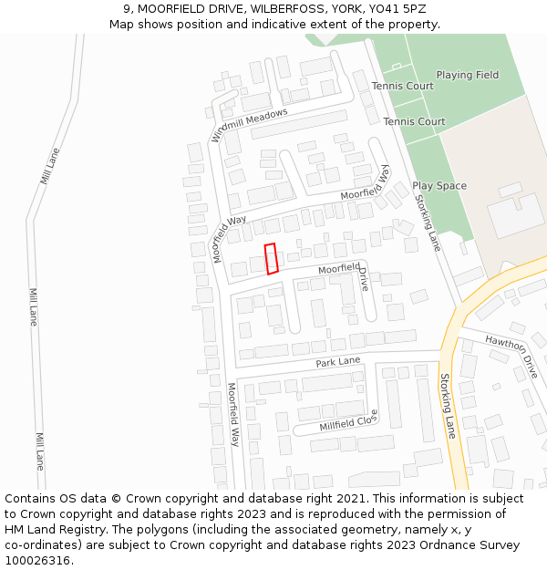 9, MOORFIELD DRIVE, WILBERFOSS, YORK, YO41 5PZ: Location map and indicative extent of plot
