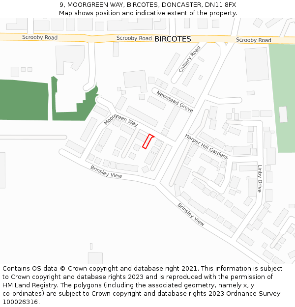 9, MOORGREEN WAY, BIRCOTES, DONCASTER, DN11 8FX: Location map and indicative extent of plot