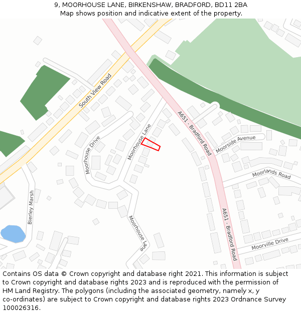 9, MOORHOUSE LANE, BIRKENSHAW, BRADFORD, BD11 2BA: Location map and indicative extent of plot