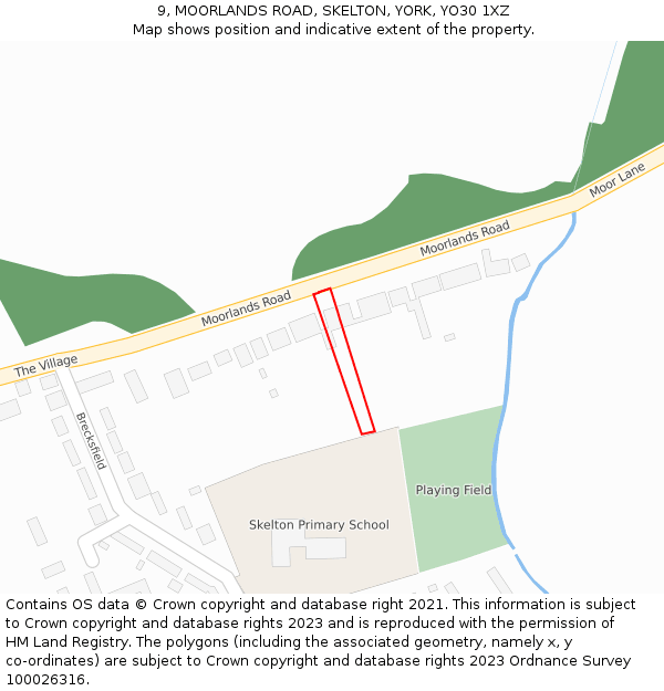 9, MOORLANDS ROAD, SKELTON, YORK, YO30 1XZ: Location map and indicative extent of plot