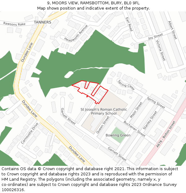 9, MOORS VIEW, RAMSBOTTOM, BURY, BL0 9FL: Location map and indicative extent of plot
