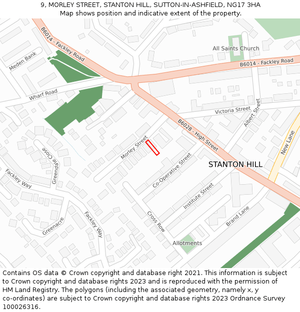 9, MORLEY STREET, STANTON HILL, SUTTON-IN-ASHFIELD, NG17 3HA: Location map and indicative extent of plot