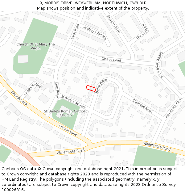 9, MORRIS DRIVE, WEAVERHAM, NORTHWICH, CW8 3LP: Location map and indicative extent of plot