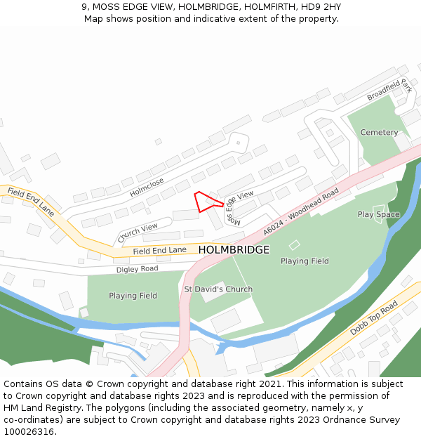 9, MOSS EDGE VIEW, HOLMBRIDGE, HOLMFIRTH, HD9 2HY: Location map and indicative extent of plot