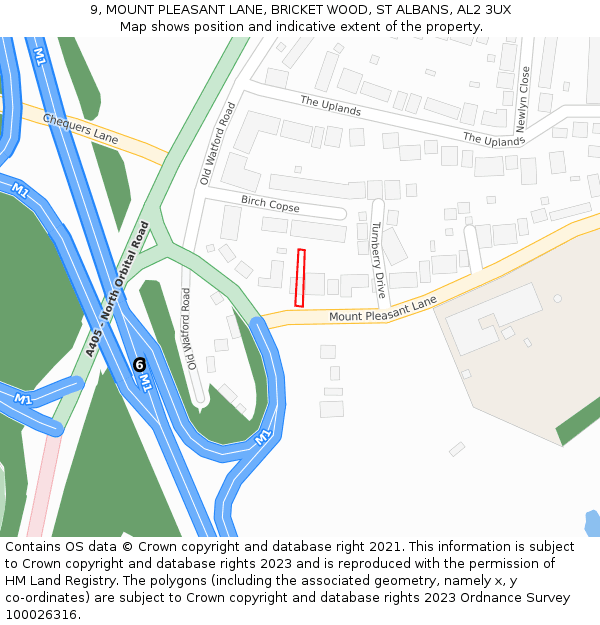 9, MOUNT PLEASANT LANE, BRICKET WOOD, ST ALBANS, AL2 3UX: Location map and indicative extent of plot